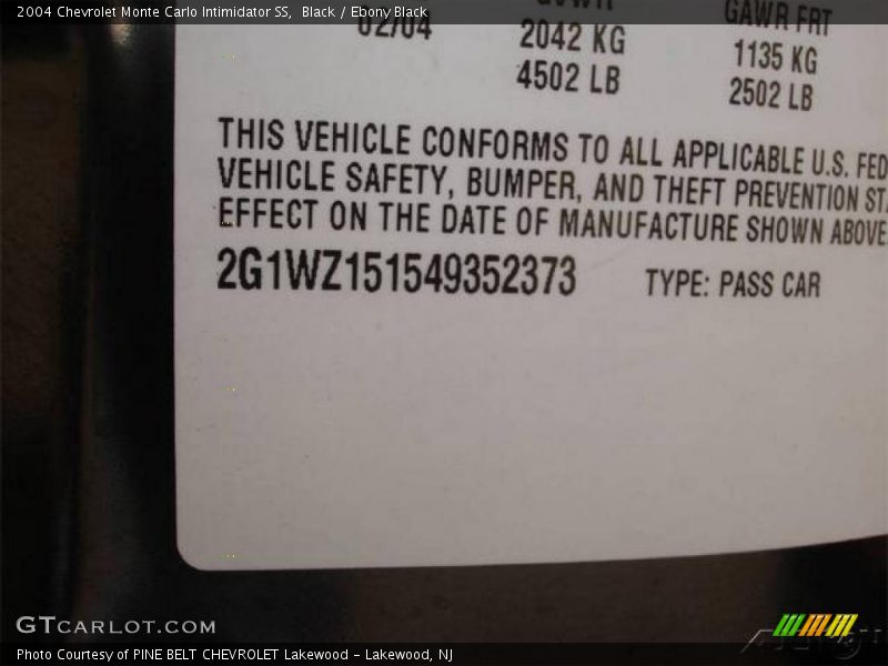 Black / Ebony Black 2004 Chevrolet Monte Carlo Intimidator SS