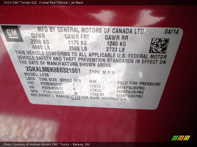 Crystal Red Tintcoat / Jet Black 2014 GMC Terrain SLE