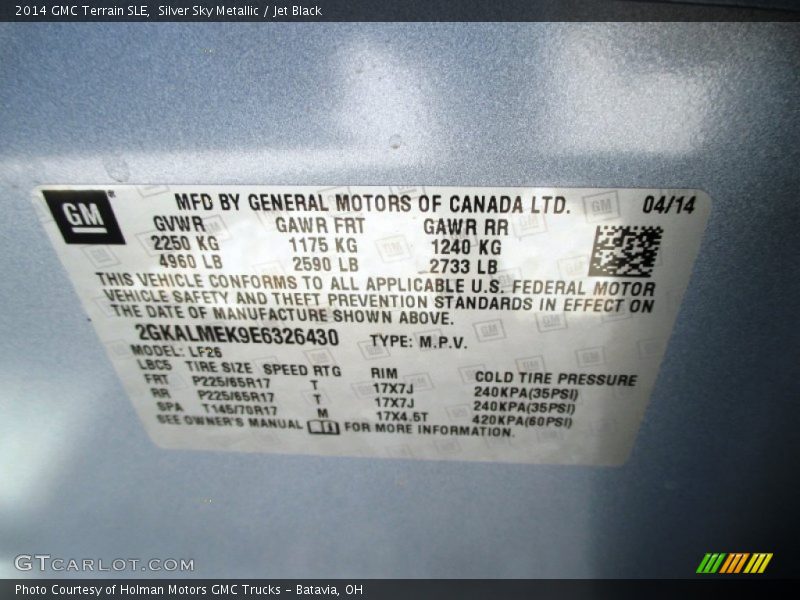 Silver Sky Metallic / Jet Black 2014 GMC Terrain SLE