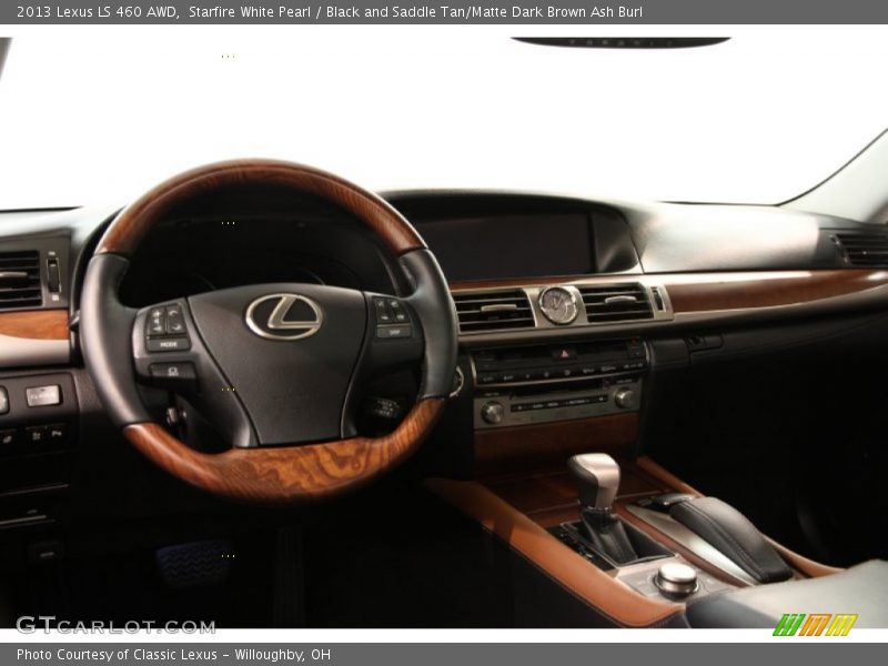Starfire White Pearl / Black and Saddle Tan/Matte Dark Brown Ash Burl 2013 Lexus LS 460 AWD