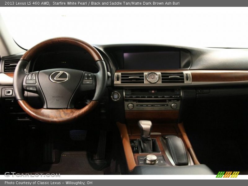 Starfire White Pearl / Black and Saddle Tan/Matte Dark Brown Ash Burl 2013 Lexus LS 460 AWD