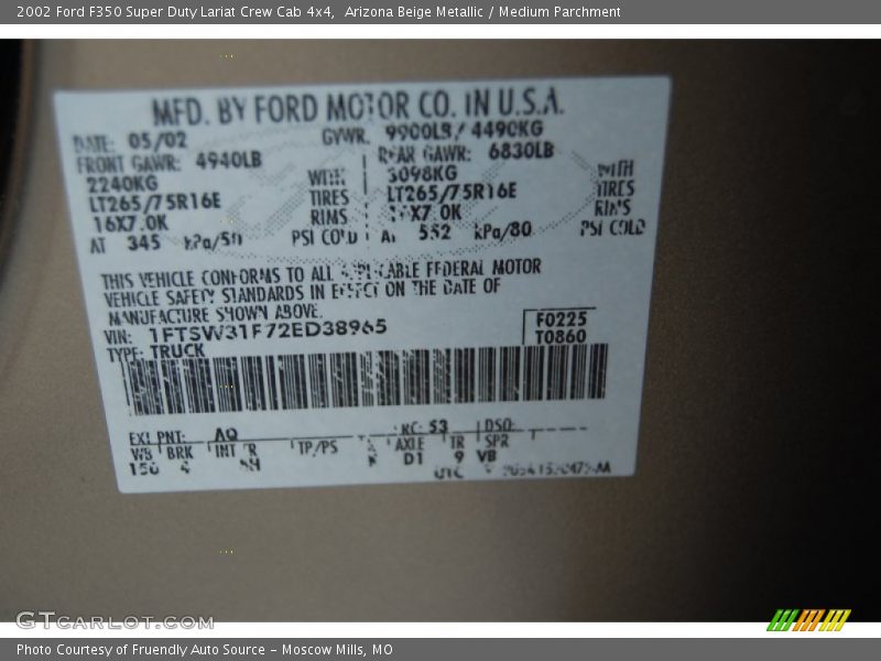 Arizona Beige Metallic / Medium Parchment 2002 Ford F350 Super Duty Lariat Crew Cab 4x4