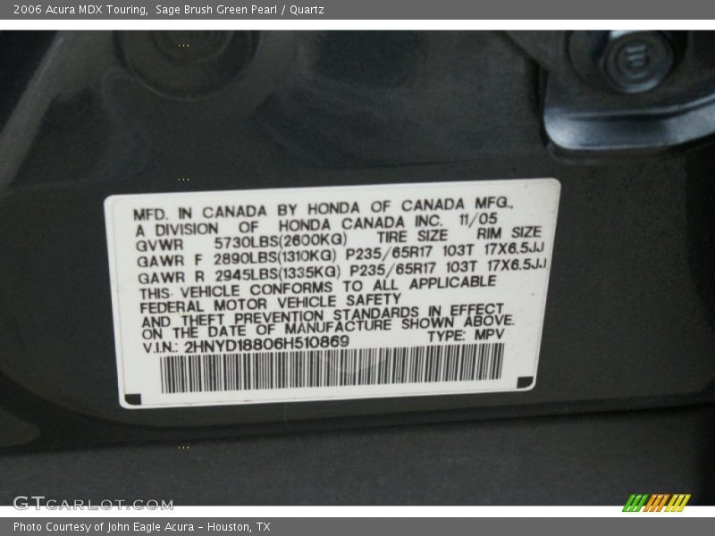 Sage Brush Green Pearl / Quartz 2006 Acura MDX Touring
