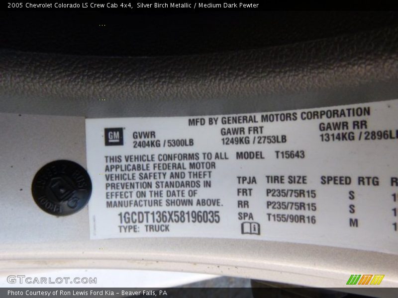 Silver Birch Metallic / Medium Dark Pewter 2005 Chevrolet Colorado LS Crew Cab 4x4