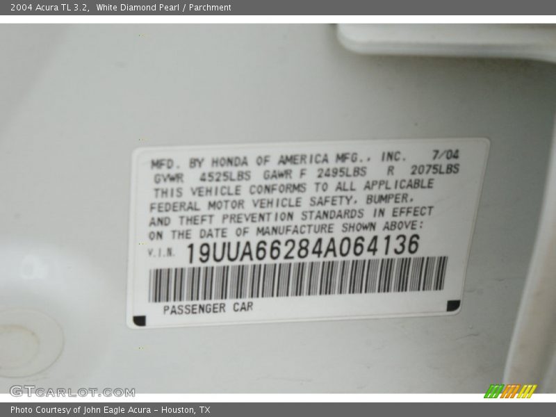 White Diamond Pearl / Parchment 2004 Acura TL 3.2