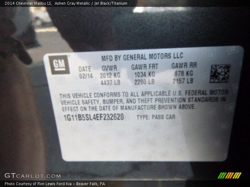 Ashen Gray Metallic / Jet Black/Titanium 2014 Chevrolet Malibu LS