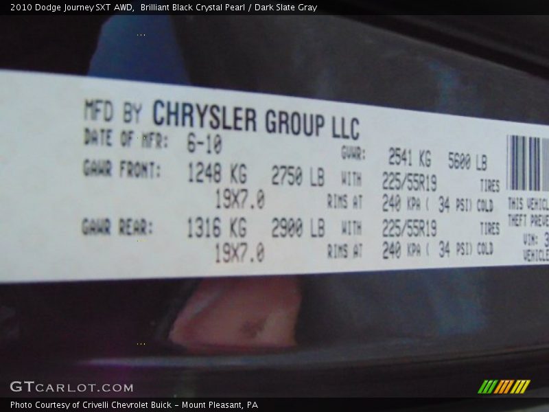 Brilliant Black Crystal Pearl / Dark Slate Gray 2010 Dodge Journey SXT AWD