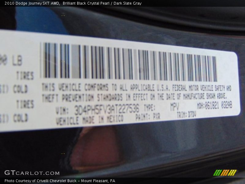 Brilliant Black Crystal Pearl / Dark Slate Gray 2010 Dodge Journey SXT AWD