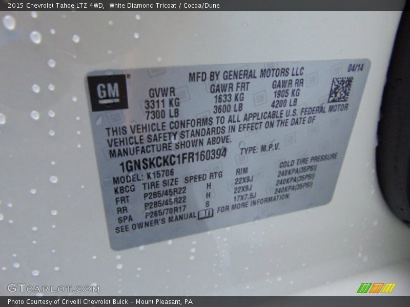 White Diamond Tricoat / Cocoa/Dune 2015 Chevrolet Tahoe LTZ 4WD