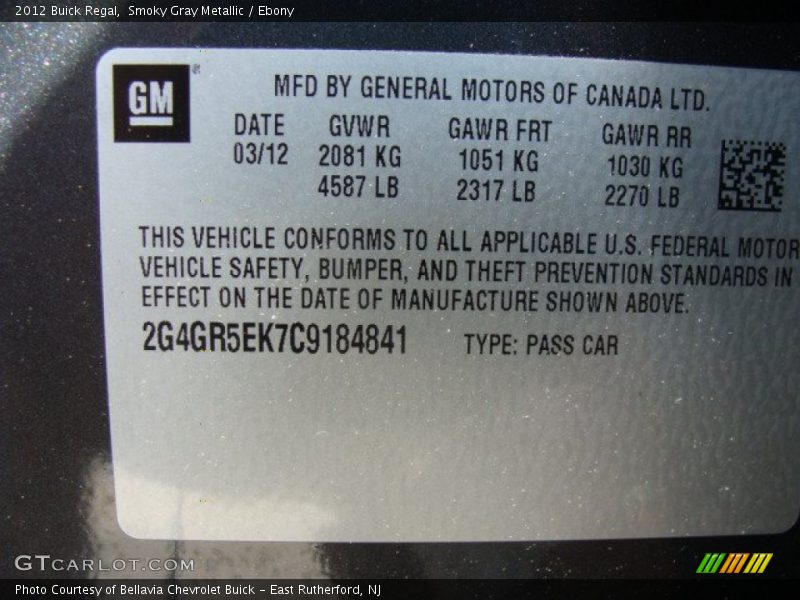 Smoky Gray Metallic / Ebony 2012 Buick Regal