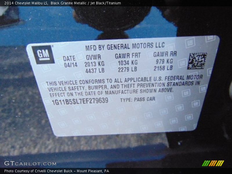 Black Granite Metallic / Jet Black/Titanium 2014 Chevrolet Malibu LS