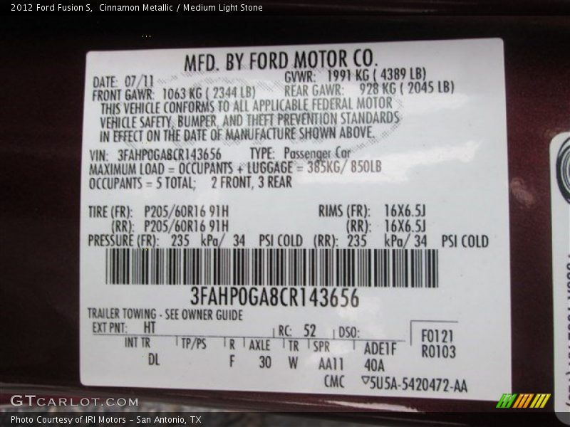 Cinnamon Metallic / Medium Light Stone 2012 Ford Fusion S