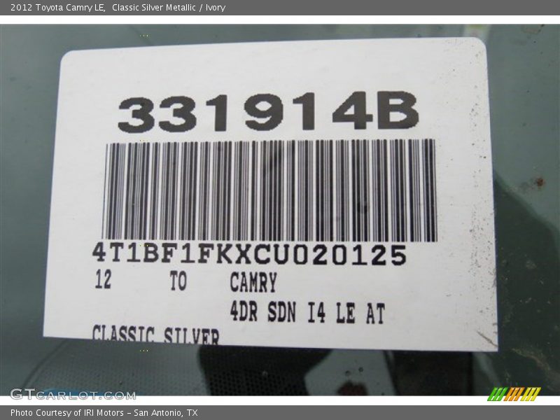 Classic Silver Metallic / Ivory 2012 Toyota Camry LE