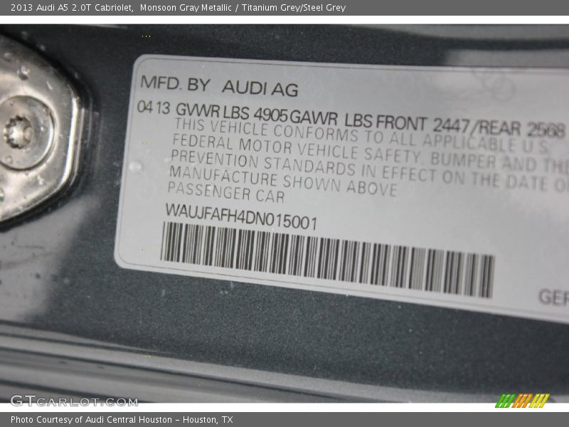 Monsoon Gray Metallic / Titanium Grey/Steel Grey 2013 Audi A5 2.0T Cabriolet