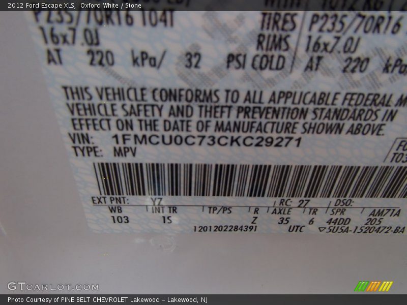 Oxford White / Stone 2012 Ford Escape XLS