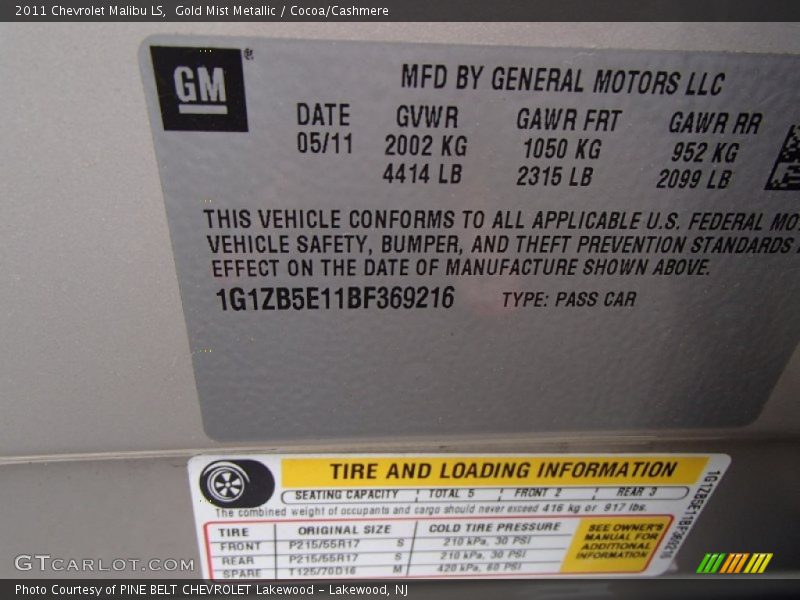 Gold Mist Metallic / Cocoa/Cashmere 2011 Chevrolet Malibu LS