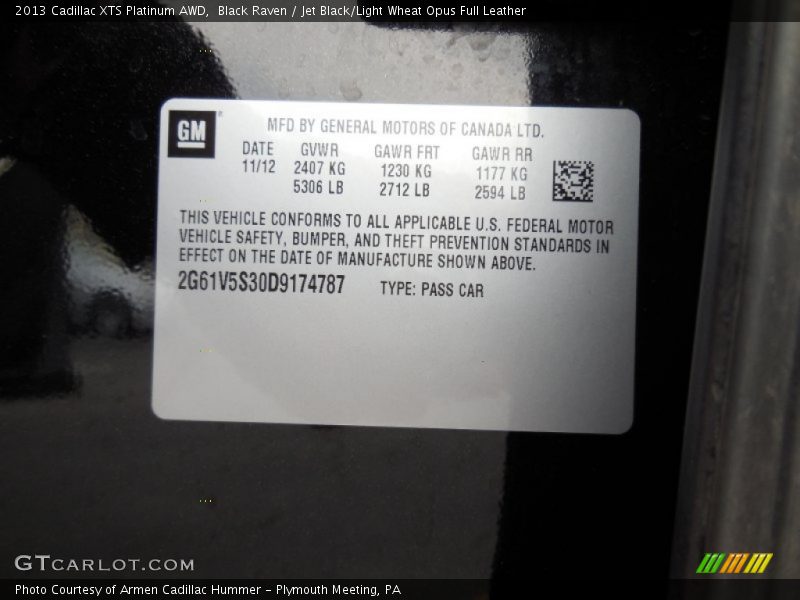 Black Raven / Jet Black/Light Wheat Opus Full Leather 2013 Cadillac XTS Platinum AWD