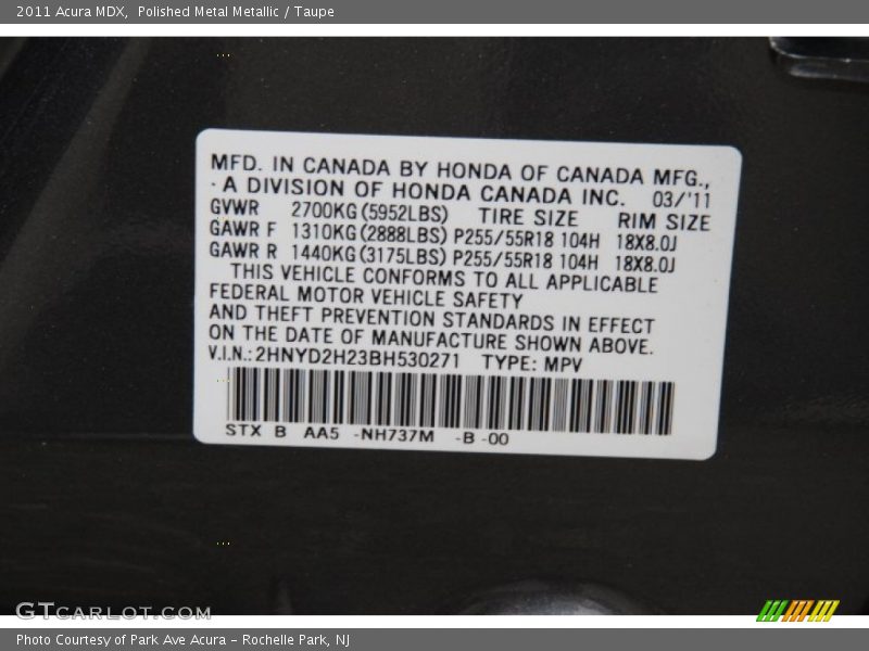 Polished Metal Metallic / Taupe 2011 Acura MDX