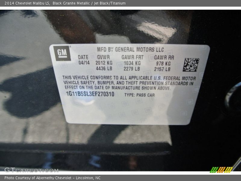Black Granite Metallic / Jet Black/Titanium 2014 Chevrolet Malibu LS