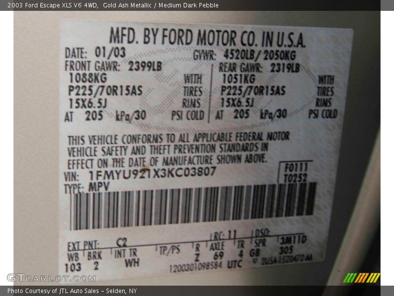 Gold Ash Metallic / Medium Dark Pebble 2003 Ford Escape XLS V6 4WD