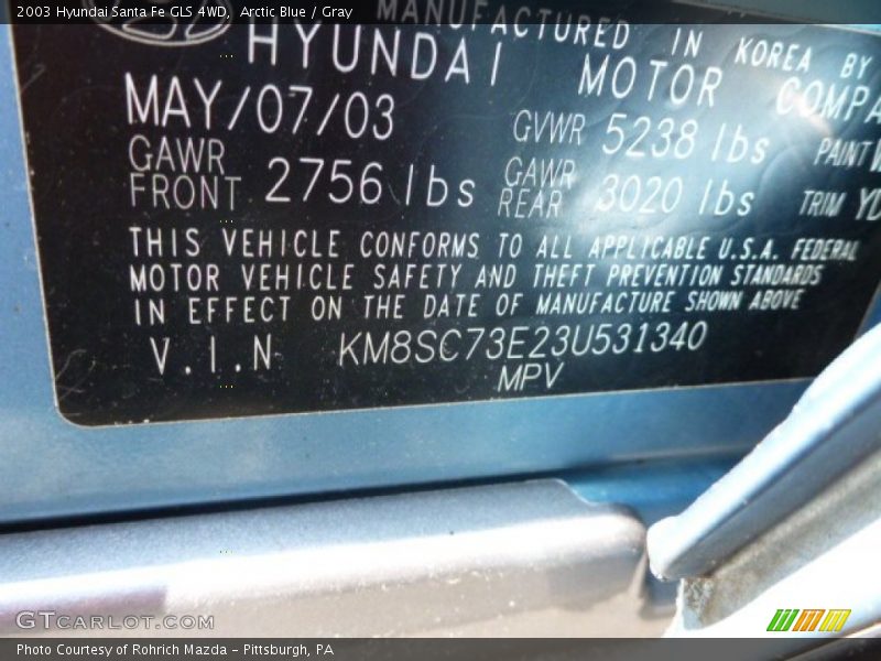 Arctic Blue / Gray 2003 Hyundai Santa Fe GLS 4WD