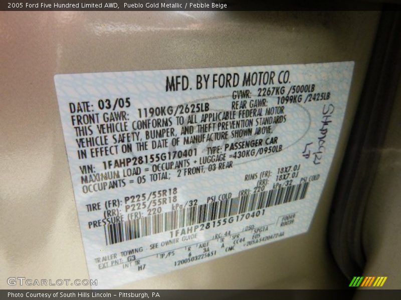 Pueblo Gold Metallic / Pebble Beige 2005 Ford Five Hundred Limited AWD