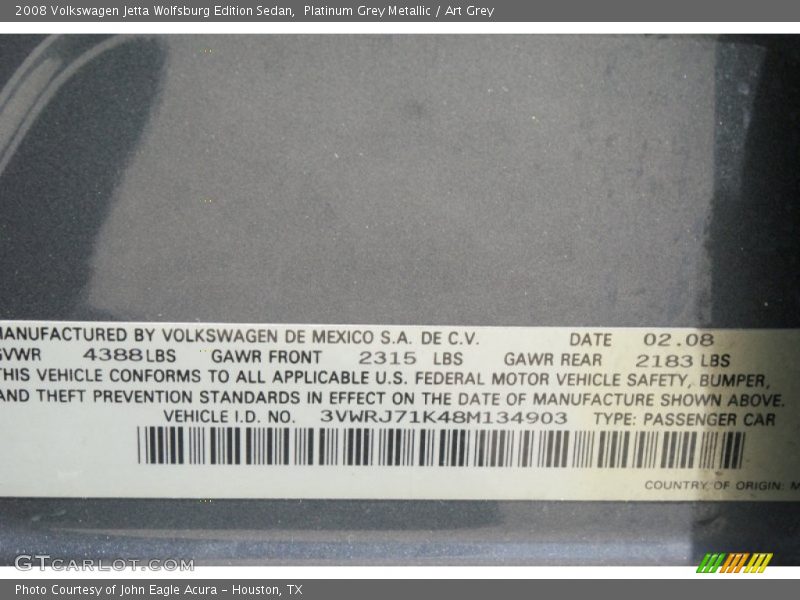 Platinum Grey Metallic / Art Grey 2008 Volkswagen Jetta Wolfsburg Edition Sedan