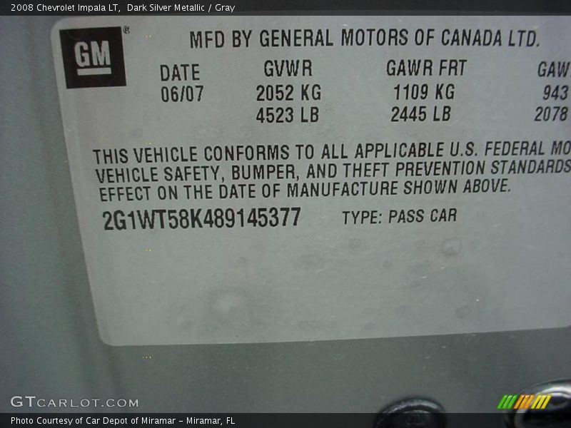 Dark Silver Metallic / Gray 2008 Chevrolet Impala LT