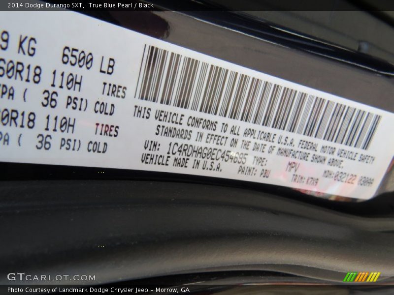 True Blue Pearl / Black 2014 Dodge Durango SXT