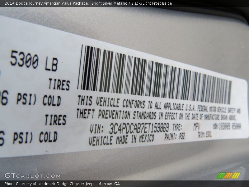 Bright Silver Metallic / Black/Light Frost Beige 2014 Dodge Journey Amercian Value Package