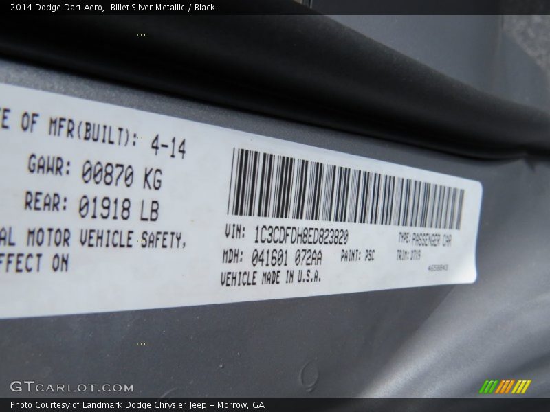 Billet Silver Metallic / Black 2014 Dodge Dart Aero