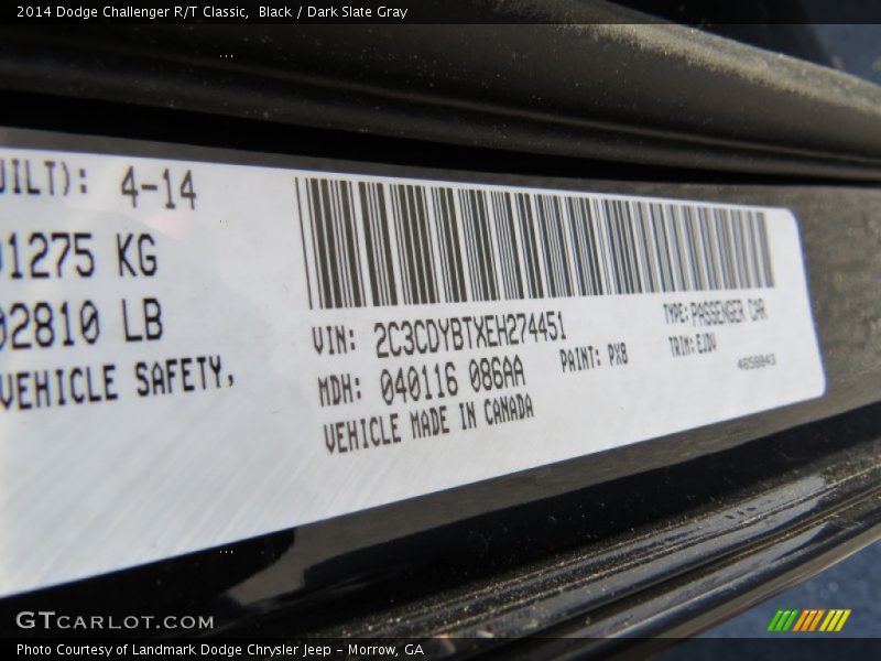 Black / Dark Slate Gray 2014 Dodge Challenger R/T Classic