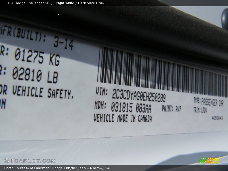 Bright White / Dark Slate Gray 2014 Dodge Challenger SXT