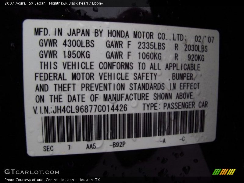 Nighthawk Black Pearl / Ebony 2007 Acura TSX Sedan