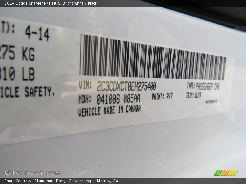 Bright White / Black 2014 Dodge Charger R/T Plus