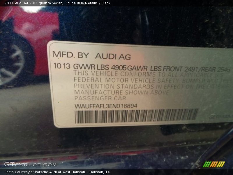 Scuba Blue Metallic / Black 2014 Audi A4 2.0T quattro Sedan