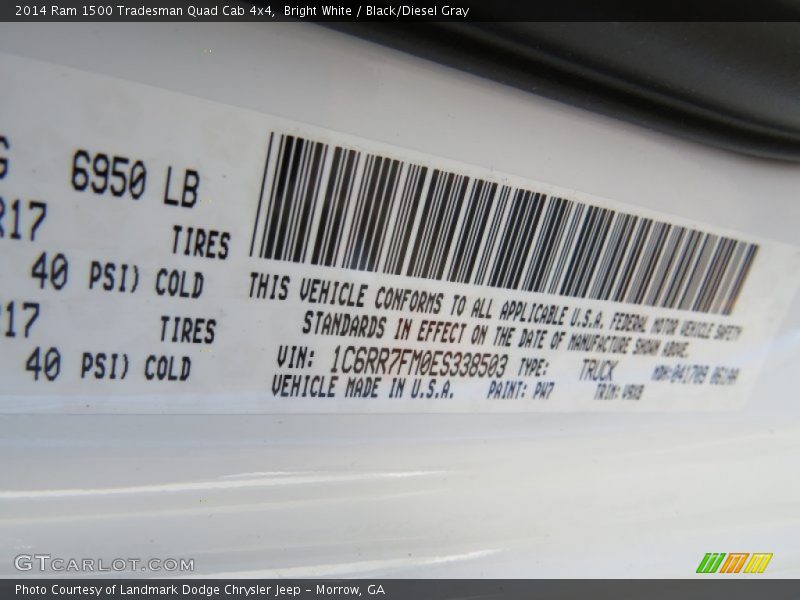 2014 1500 Tradesman Quad Cab 4x4 Bright White Color Code PW7