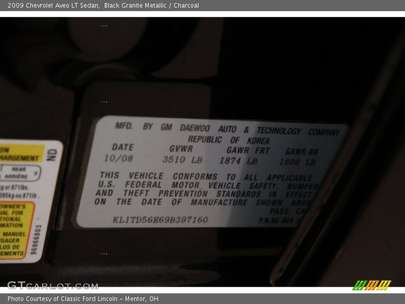 Black Granite Metallic / Charcoal 2009 Chevrolet Aveo LT Sedan