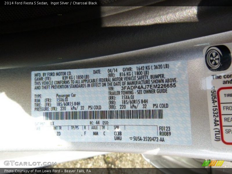 Ingot Silver / Charcoal Black 2014 Ford Fiesta S Sedan