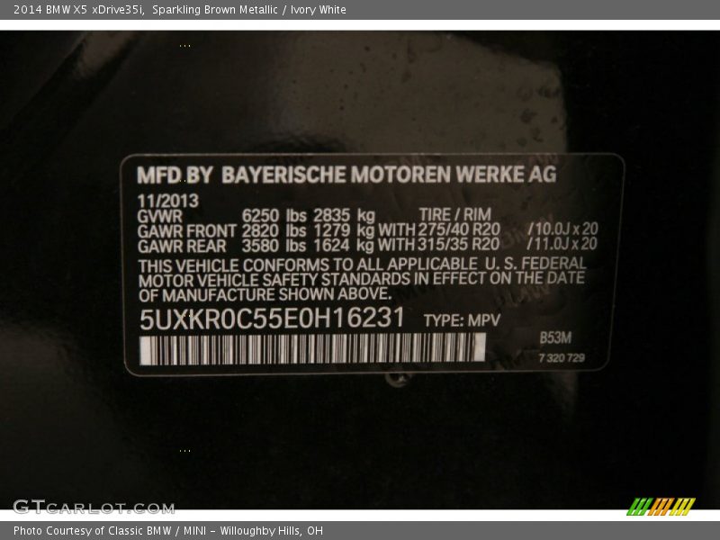 2014 X5 xDrive35i Sparkling Brown Metallic Color Code B53