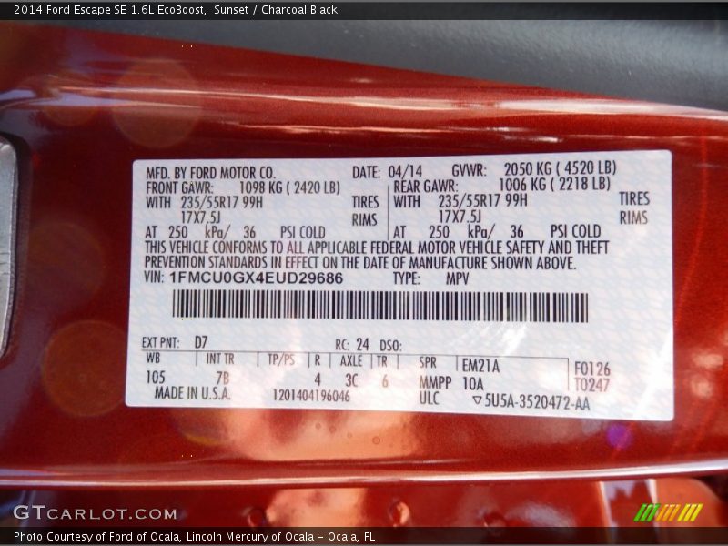 Sunset / Charcoal Black 2014 Ford Escape SE 1.6L EcoBoost