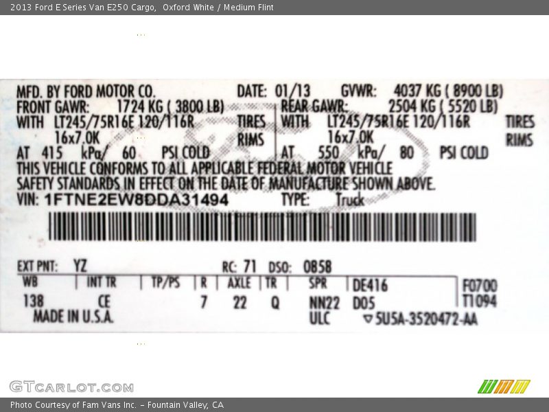 Oxford White / Medium Flint 2013 Ford E Series Van E250 Cargo