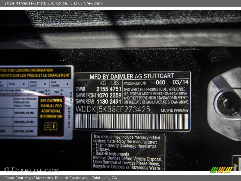 Black / Grey/Black 2014 Mercedes-Benz E 350 Coupe