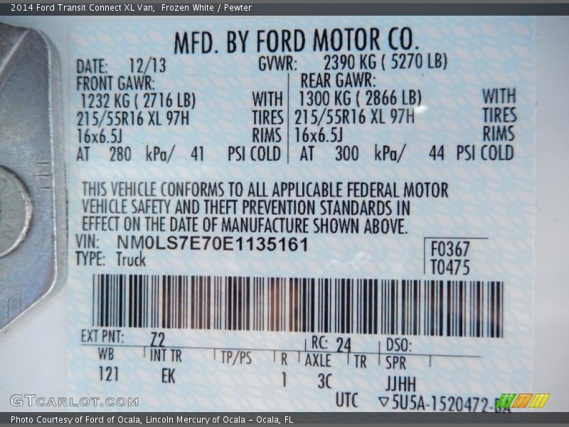 Frozen White / Pewter 2014 Ford Transit Connect XL Van