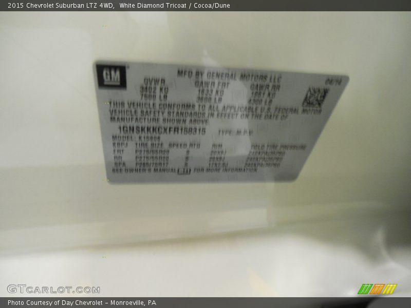 White Diamond Tricoat / Cocoa/Dune 2015 Chevrolet Suburban LTZ 4WD