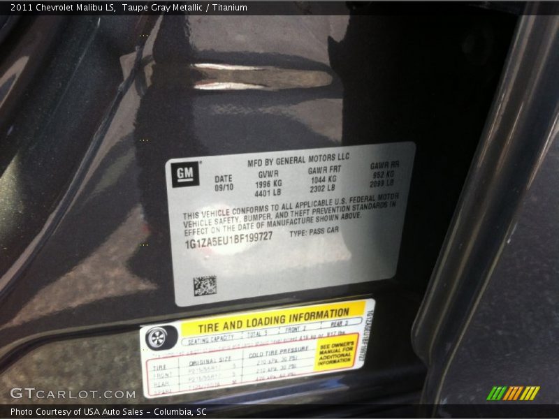 Taupe Gray Metallic / Titanium 2011 Chevrolet Malibu LS