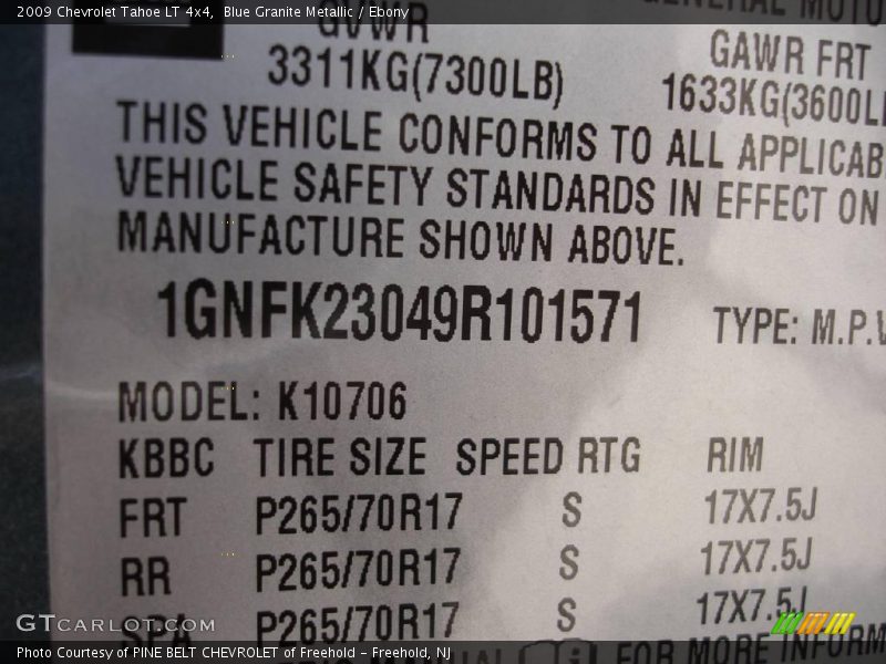 Blue Granite Metallic / Ebony 2009 Chevrolet Tahoe LT 4x4