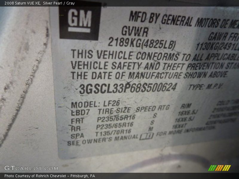 Silver Pearl / Gray 2008 Saturn VUE XE