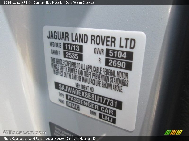 2014 XF 3.0 Osmium Blue Metallic Color Code MMC