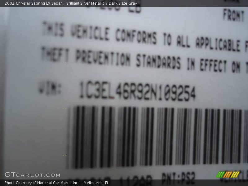 Brilliant Silver Metallic / Dark Slate Gray 2002 Chrysler Sebring LX Sedan